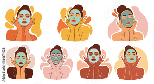 Woman face mask relaxation set with soft colors