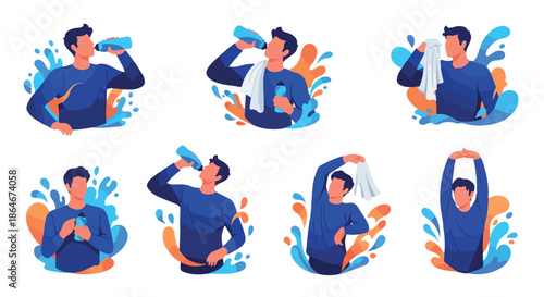 Man exercising and hydrating with splashes