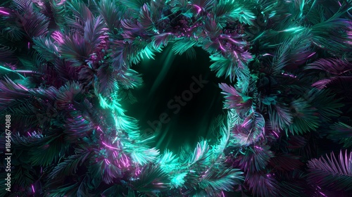 Neon Jungle Portal with Glowing Vortex Center