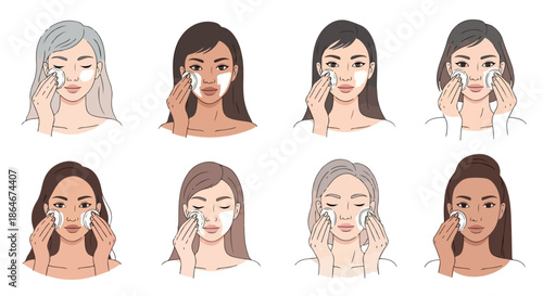 Women cleansing face with cotton pads
