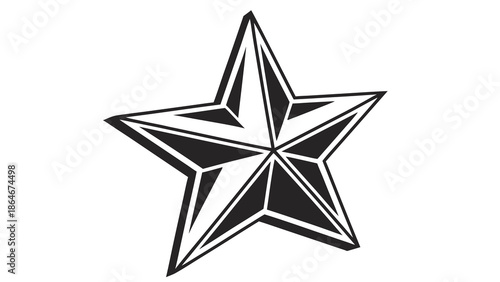 A black and white star icon with a geometric design on a transparent background