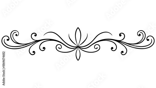 A delicate black floral vector graphic design element with swirling lines and a flower motif