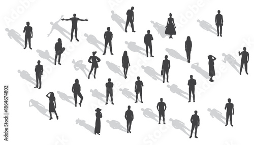 Diverse Group of People Silhouettes Standing Together.