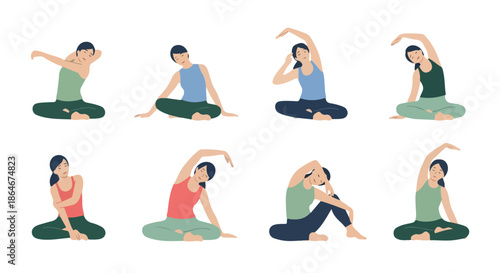 Woman stretching yoga poses seated collection