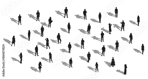 Diverse Group of People Silhouettes Standing Together on White Background.