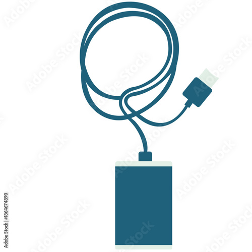 Coiled charging cable with USB plug, ideal for tech, gadget, or digital lifestyle design projects and UI elements.