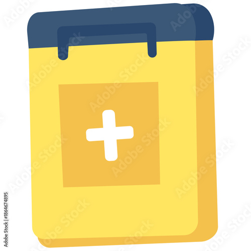 Yellow first aid kit with cross symbol, perfect for medical, safety, or emergency-themed illustrations and branding.