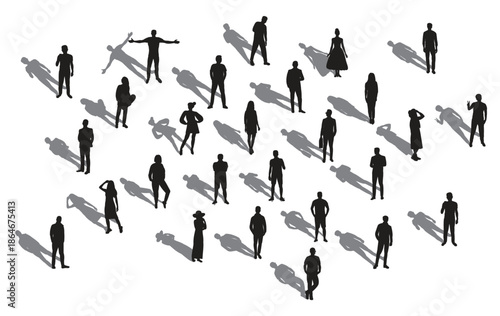 Diverse Group of People Standing Together in Silhouette.