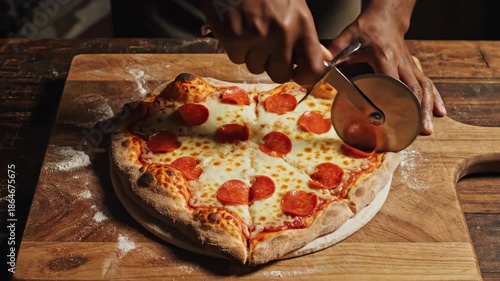 Hand decorating heart shaped pizza with pepperoni and cheese
