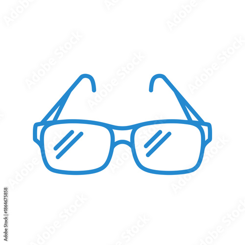 Blue outline eyeglasses icon on white background, simple vector illustration