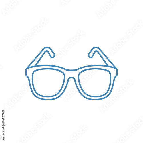 Blue outline glasses icon on white background, simple vector illustration