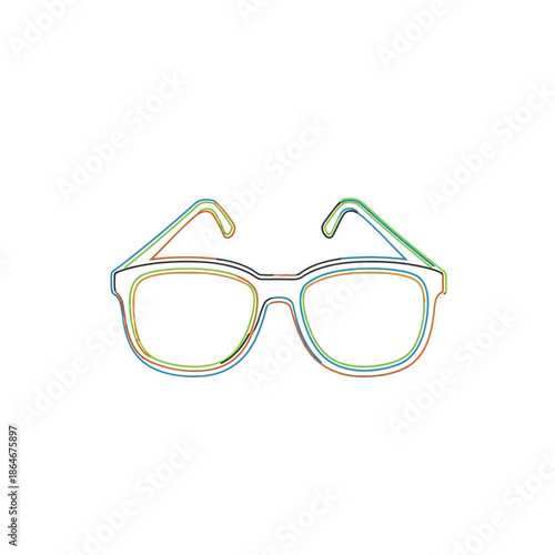 Colorful Outline Glasses Icon on White Background, Minimalist Design