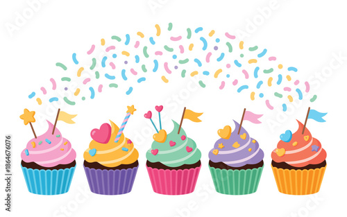 Sweet Glazed Donuts and Colorful Ribbons for Celebration and Party Themes