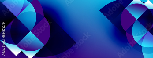 Abstract composition. Blue, purple gradients form circular shapes. Modern design, vibrant colors, dynamic visual effect.