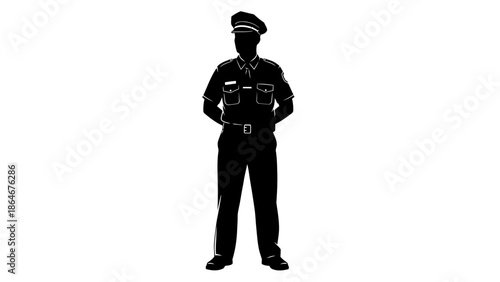 Confident police officer standing with hands on hips in uniform