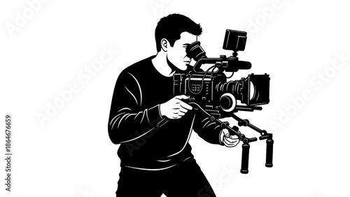 Man operating professional video camera equipment