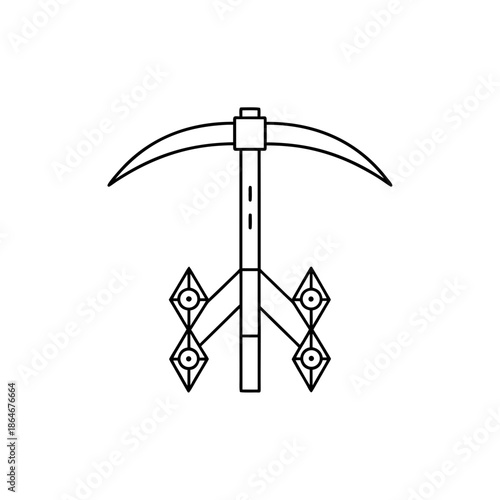 Scythe with diamond shaped blades on transparent background blade tool agriculture farming harvesting cutting implement equipment machine harvest farm rural black line art icon symbol