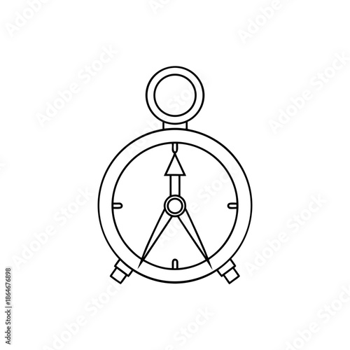 A line drawing of a compass on transparent background navigation direction map orientation tool cartography geography exploration outdoor adventure icon black and white illustration graphic