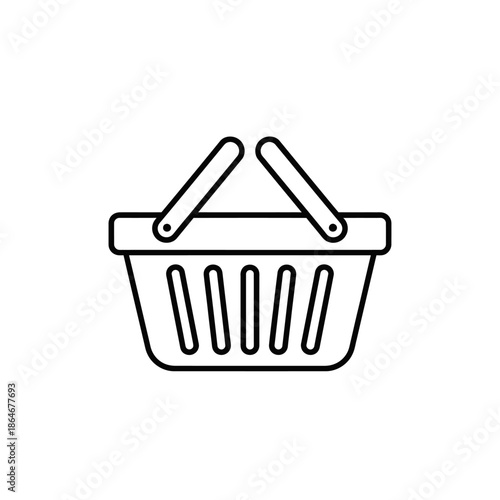 Minimalist Line Drawing of Shopping Basket Icon for Store and Market Visuals