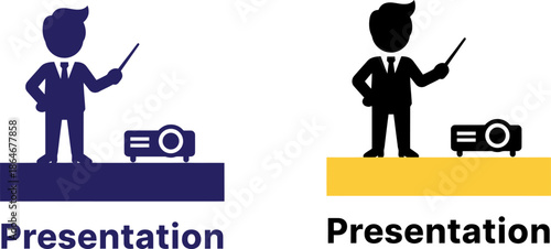 Businessman giving presentation with projector screen