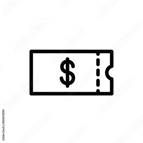 Simple Black and White Illustration of a Paycheck or Ticket with Dollar Sign