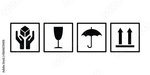 Shipping and Packaging Handling Icons Set. Fragile and Handle With Care Symbols