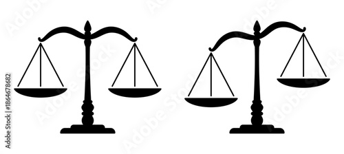simple classic uneven unbalanced balanced balance justice scales silhouette vector set on transparent background