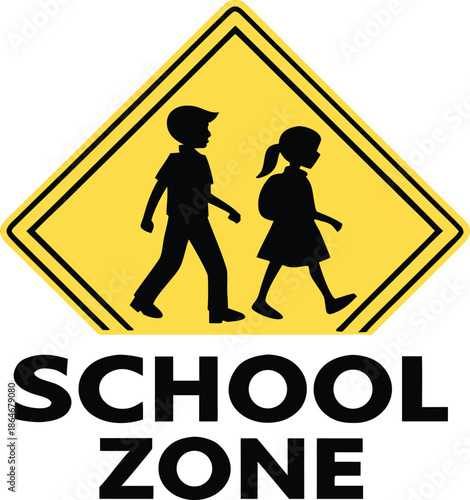 School zone sign with children walking