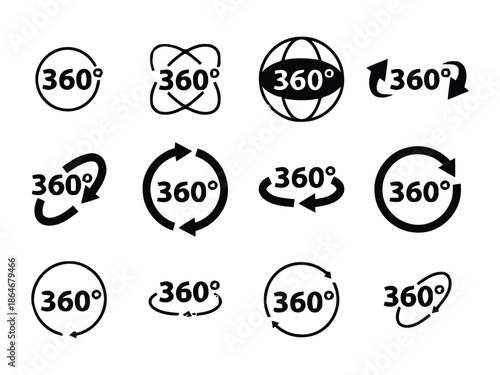360 Degree Rotation Icons Set. 360 View and Spin Icons Collection