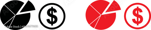 Financial pie charts with dollar sign icons for business analysis and investment