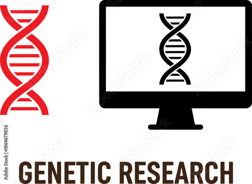 Genetic research concept with DNA helix on computer screen for biology, science, and biotechnology projects
