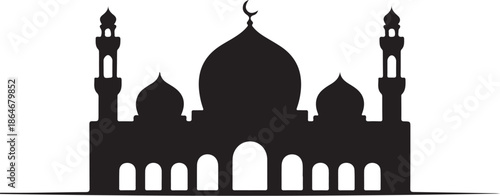 Black silhouette of mosque with domes and minarets