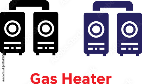 Set of modern gas heater icons in black and blue for interior design and home decor inspiration
