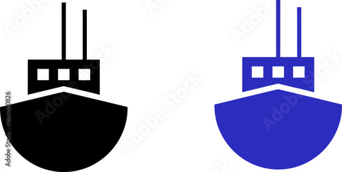 Modern ship icons in black and blue for design projects