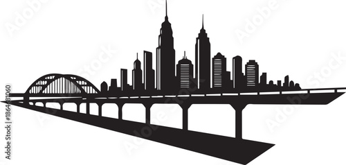 City skyline with bridge silhouette