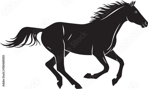 Black horse silhouette running freely