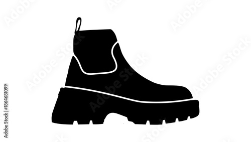 high-soled work boots, black isolated silhouette