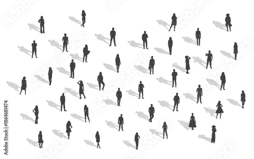 Silhouettes of diverse people standing together representing community and social interaction.
