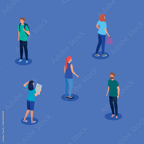 Isometric Group of Diverse Young People Standing Together.