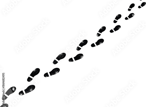 Footprints in the snow leading upwards with a subtle background