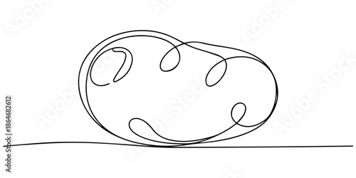 Continuous one line drawing of organic potatoes with handwritten lettering in minimalist vector illustration design style, Continuous line drawing healthy organic potatoes Fresh spud root vegetable.