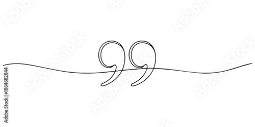 Quote mark continuous one line drawing minimalist outline vector icon illustration, Draw a single continuous line of quotation marks. white background,One continuous line of quote mark image. Vector.