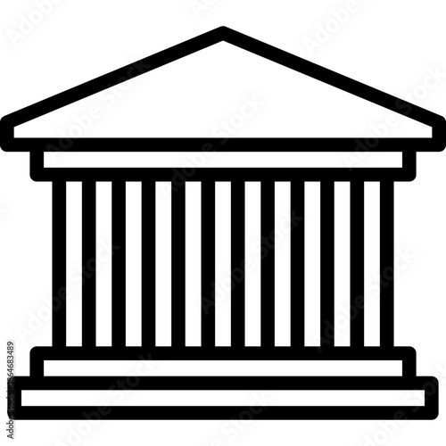 Classical Greek temple column vector illustration featuring an ancient stone pillar icon in a Roman architectural style isolated on white for bank or law building design.