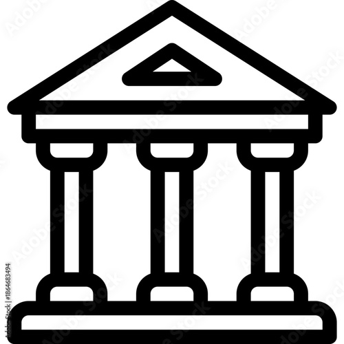 3D vector illustration of an isolated white house icon featuring ancient Greek architecture with stone pillars and bank columns for a professional business and banking symbol design