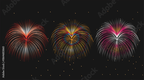 Colorful heart shaped fireworks elements for event.