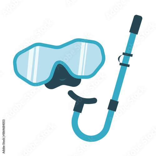 Blue Diving Mask and Snorkel Vector Illustration, Scuba Gear Set for Summer Vacation, Underwater Swimming Equipment Icon, Minimalist Snorkeling Goggles Graphic on White Background