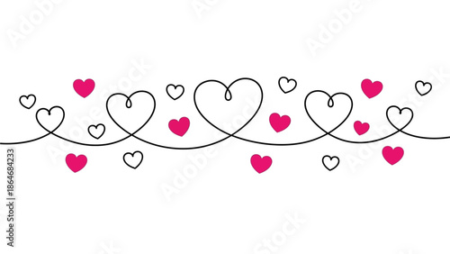 Charming decorative heart border with continuous line art and vibrant pink accents, symbolizing love and connection for romantic occasions and celebrations