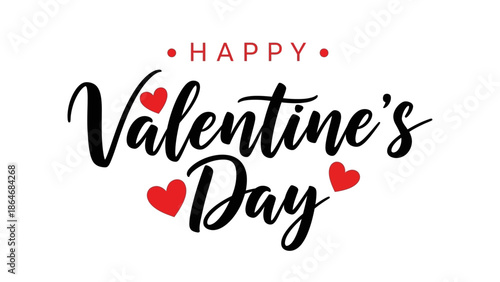 Festive 'Happy Valentine's Day' elegant calligraphy with cute red hearts, ideal for romantic greetings, social media, and event decorations