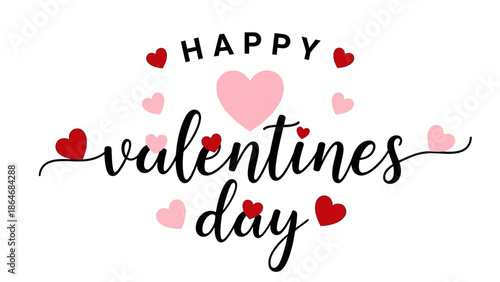 Sweet Romantic Holiday Greeting Card Illustration with Elegant Script Text and Adorable Heart Decorations on a Clean White Background for Celebrations