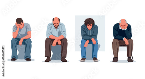 Sad men sitting isolated, depicting depression and loneliness